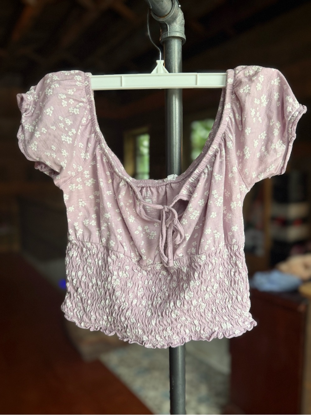 Me to We Lilac Floral Smocked Tie-Front Crop Top